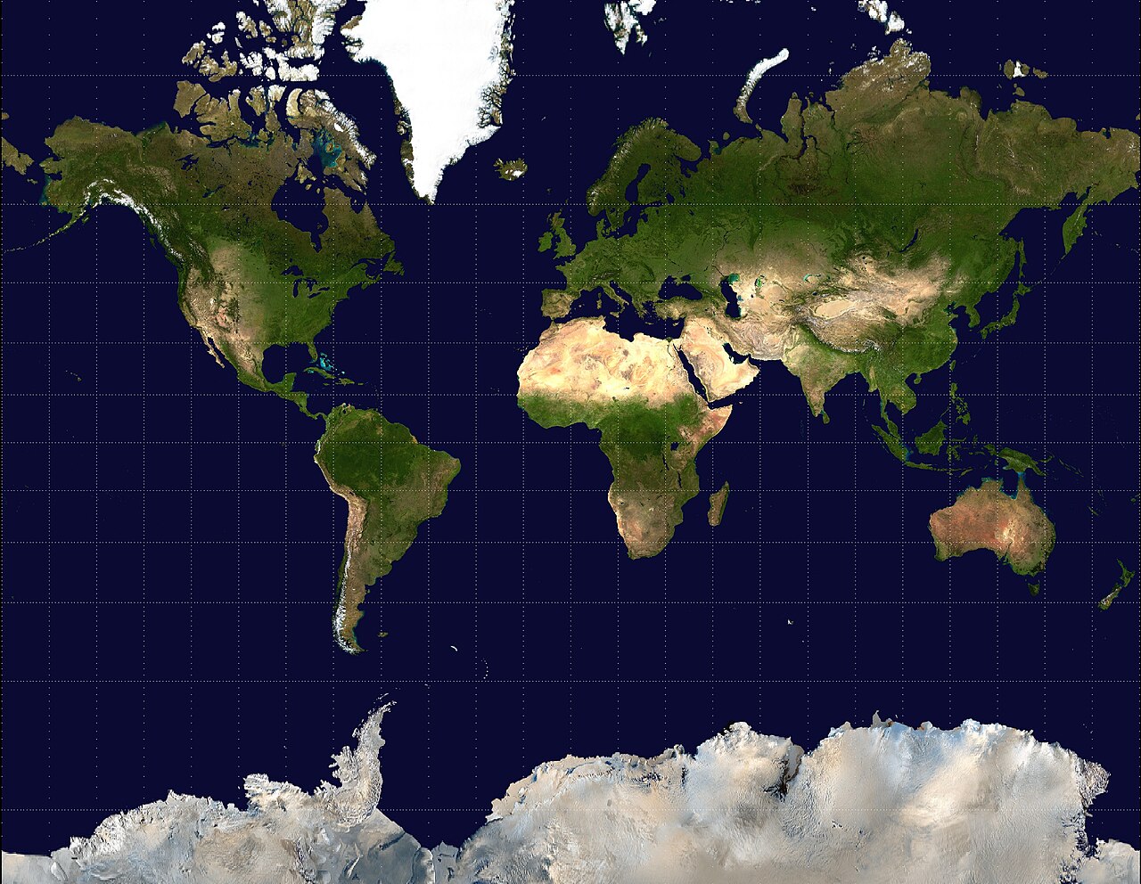 The Mercator projection maps the globe onto a cylinder, preserving compass bearings at the cost of area distortion near the poles